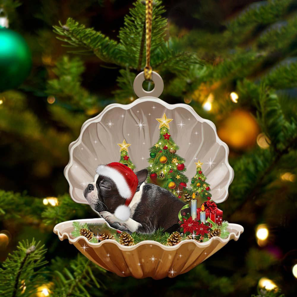 Cute Boston Terrier Sleeping in Pearl Dog Christmas Ornament Flat Acrylic, Christmas Gift,Christmas Decoration