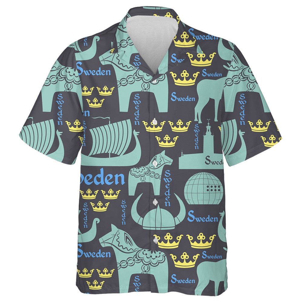 Blue National Symbols Horses Of Sweden Hawaiian Shirt, Hawaiian For Gift