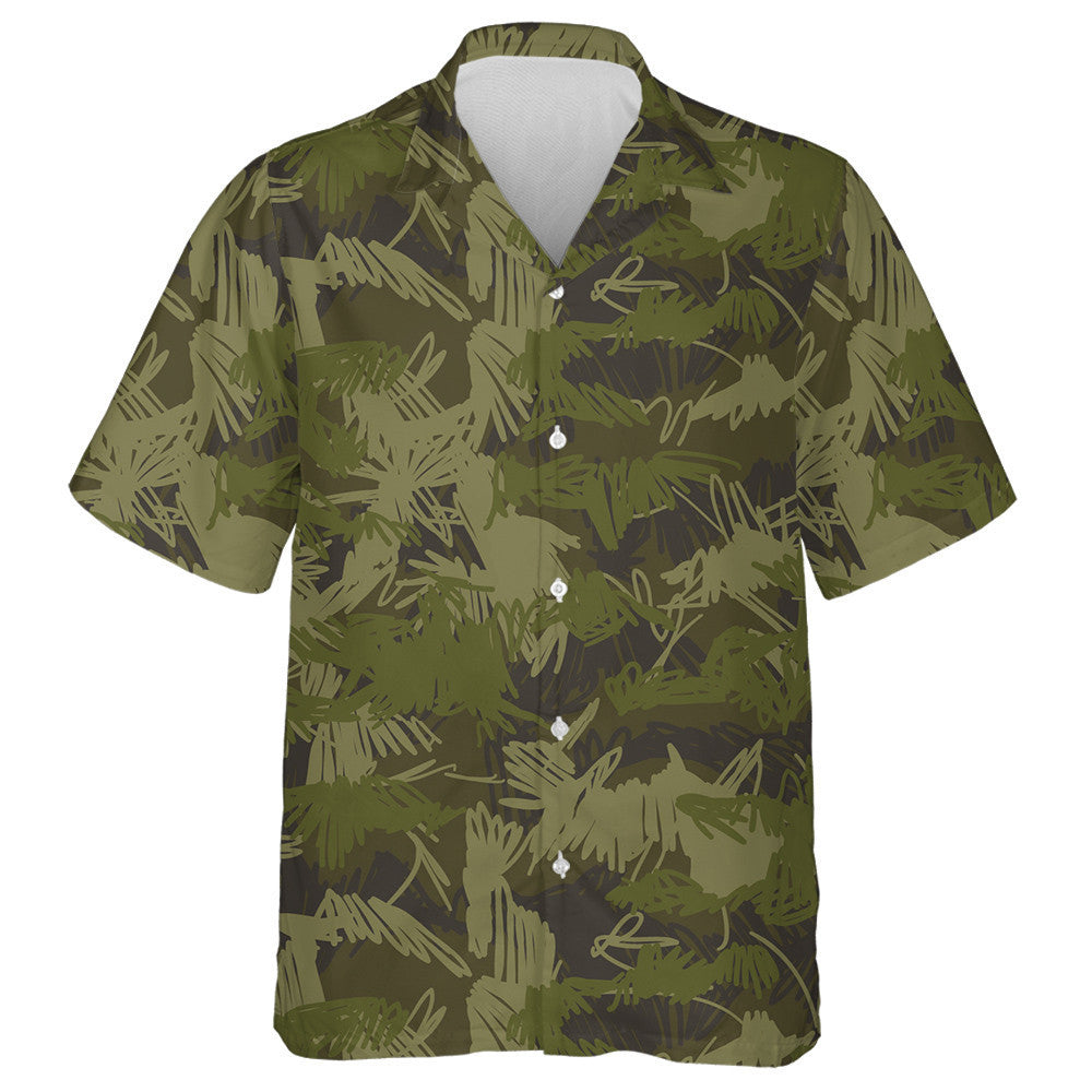 Hand Drawn Dark Green Plant Doodle Camo Pattern Hawaiian Shirt, Hawaiian Shirt Gift, Christmas Gift