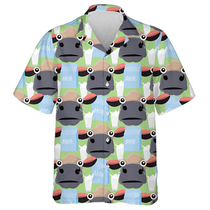 Cartoon Milk And Brown Face Cow Doodle Style Hawaiian Shirt, Hawaiian Shirt Gift, Christmas Gift