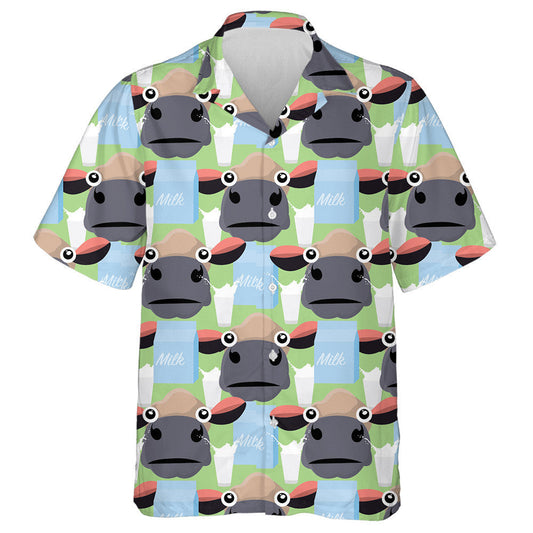 Cartoon Milk And Brown Face Cow Doodle Style Hawaiian Shirt, Hawaiian Shirt Gift, Christmas Gift