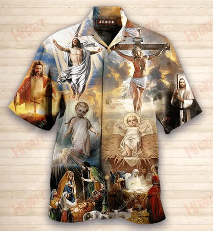 The Life Of Jesus Short Short Sleeve Shirt Summer Hawaiian T Shirts Custom Hawaiian Shirts Hawaiian Shirt Pattern, Hawaiian Shirt Gift, Christmas Gift