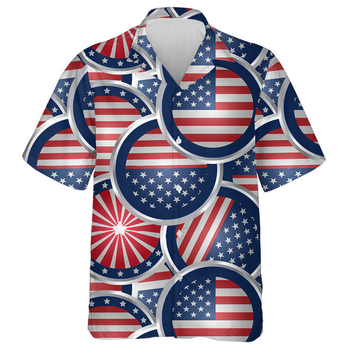 Abstract American Flag Web Buttons In Silver Materials Hawaiian Shirt, Hawaiian Shirt Gift, Christmas Gift