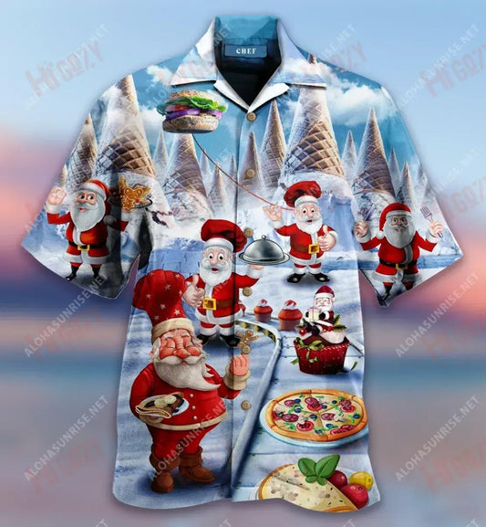 Christmas Chef Santa Claus Short Hawaiian Shirt Ocean Short Sleeve Vintage Hawaiian Shirts Hawaiian Shirts For Men, Hawaiian Shirt Gift, Christmas Gift