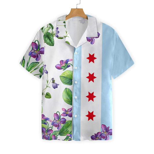 Chicago Flag Viola Sororia Hawaiian Aloha Shirt Hawaiian Shorts Beach Short Sleeve_Hawaiian Shirt Gift, Christmas Gift