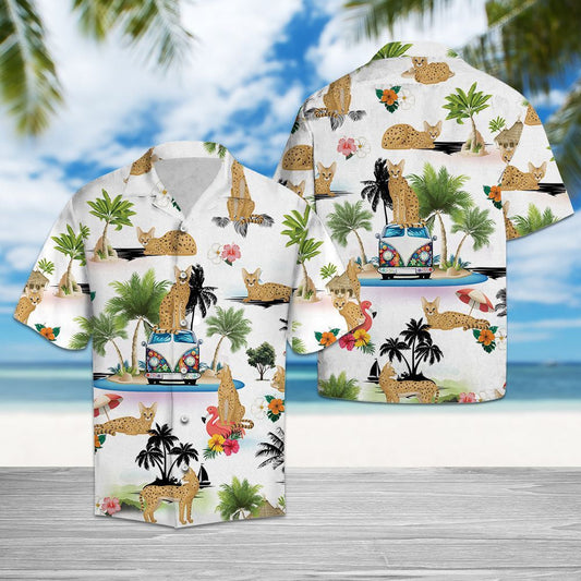 Hippie Van Savannah Cat Enjoy Summer Vacation Hawaiian Shirt, Hawaiian Shirt Gift, Christmas Gift