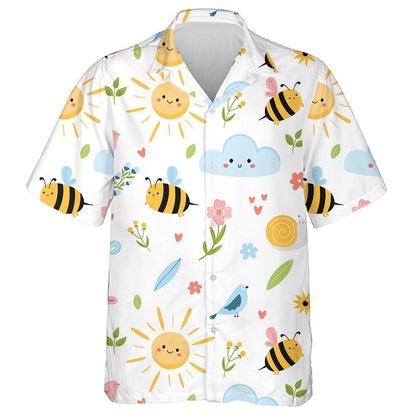 Watercolor Bees Cloud Birds And Flowers In Sunday Hawaiian Shirt, Hawaiian Shirt Gift, Christmas Gift