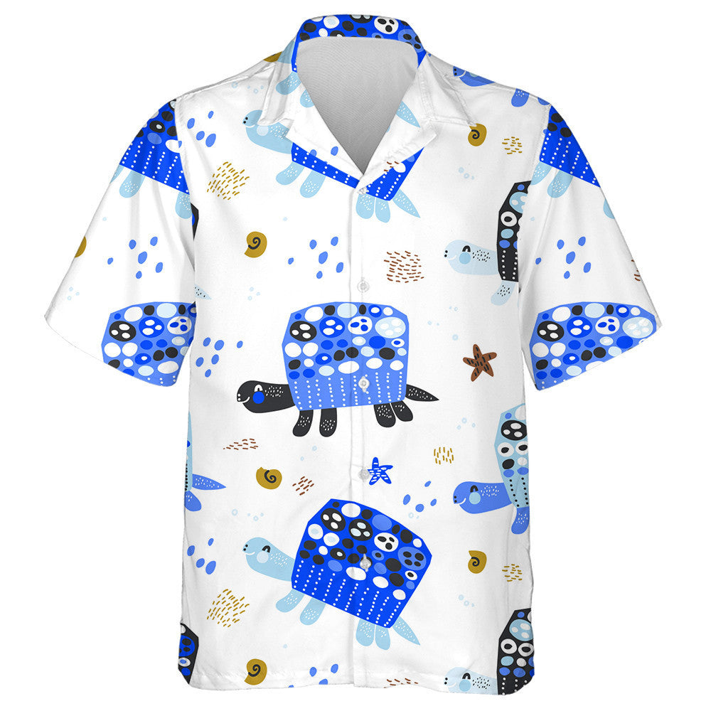 Blue Turtles Marine Starfish And Shells Hawaiian Shirt, Hawaiian For Gift