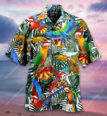 Christmas Parrot Short Hawaiian Shirt Ocean Hawaiian T Shirts Custom Hawaiian Shirts Hawaiian Shirt Pattern, Hawaiian Shirt Gift, Christmas Gift