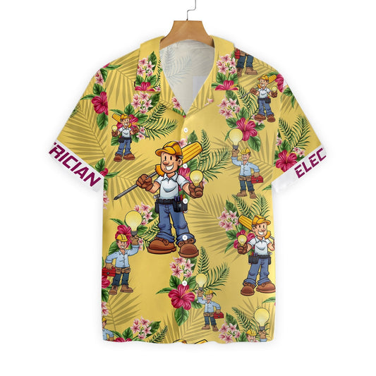 Electrician The Blooming On Yellow Design Hawaiian Shirt,Hawaiian Shirt Gift, Christmas Gift