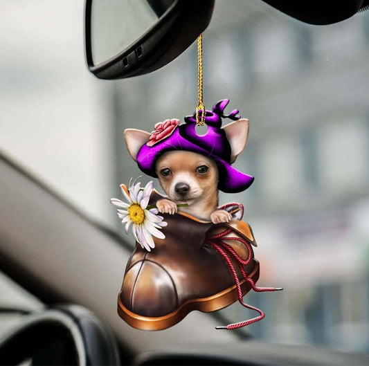 Chihuahua Flowers In Shoe Two Sides Ornament, Dog Pet Lover Gifts, Christmas Tree Ornament, Home Decor Plastic Ornament