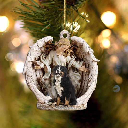 Bernese Mountain - Angel Hug Winter Love Two Sided Christmas Plastic Hanging Ornament, Christmas Shape Ornament, Happy Christmas Ornament, Christmas Ornament Gift, Christmas Gift, Christmas Decoration