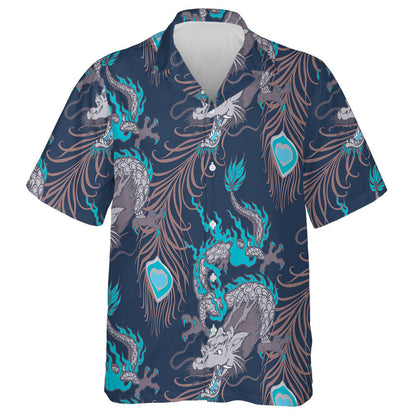 Asian Dragon And Peacock Feather Vintage Style Hawaiian Shirt, Hawaiian Shirt Gift, Christmas Gift