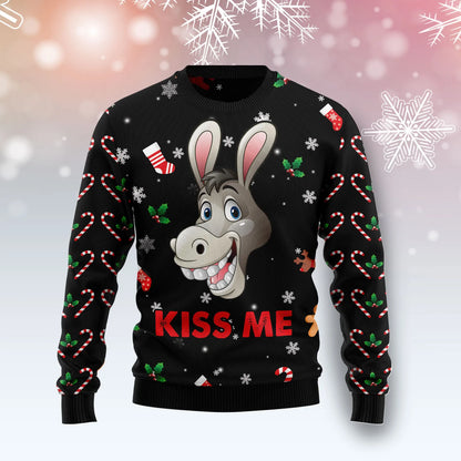 Donkey Kissme unisex womens & mens, couples matching, friends, funny family ugly christmas holiday sweater gifts , Christmas Ugly Sweater
