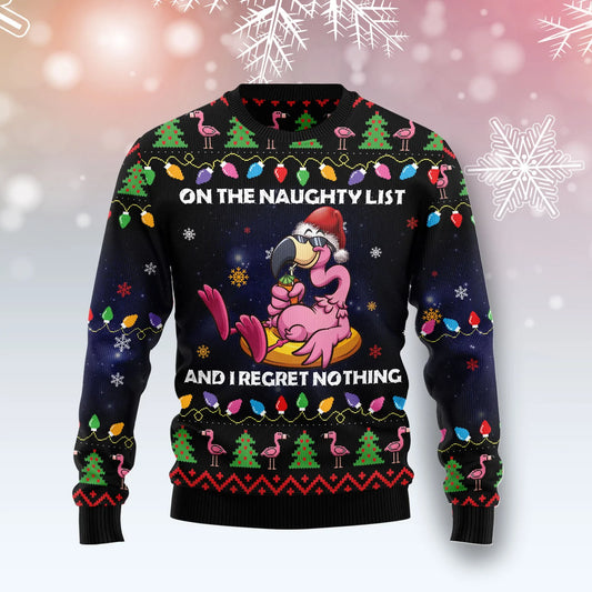 Flamingo On The Naughty List unisex womens & mens, couples matching, friends, funny family ugly christmas holiday sweater gifts , Christmas Ugly Sweater