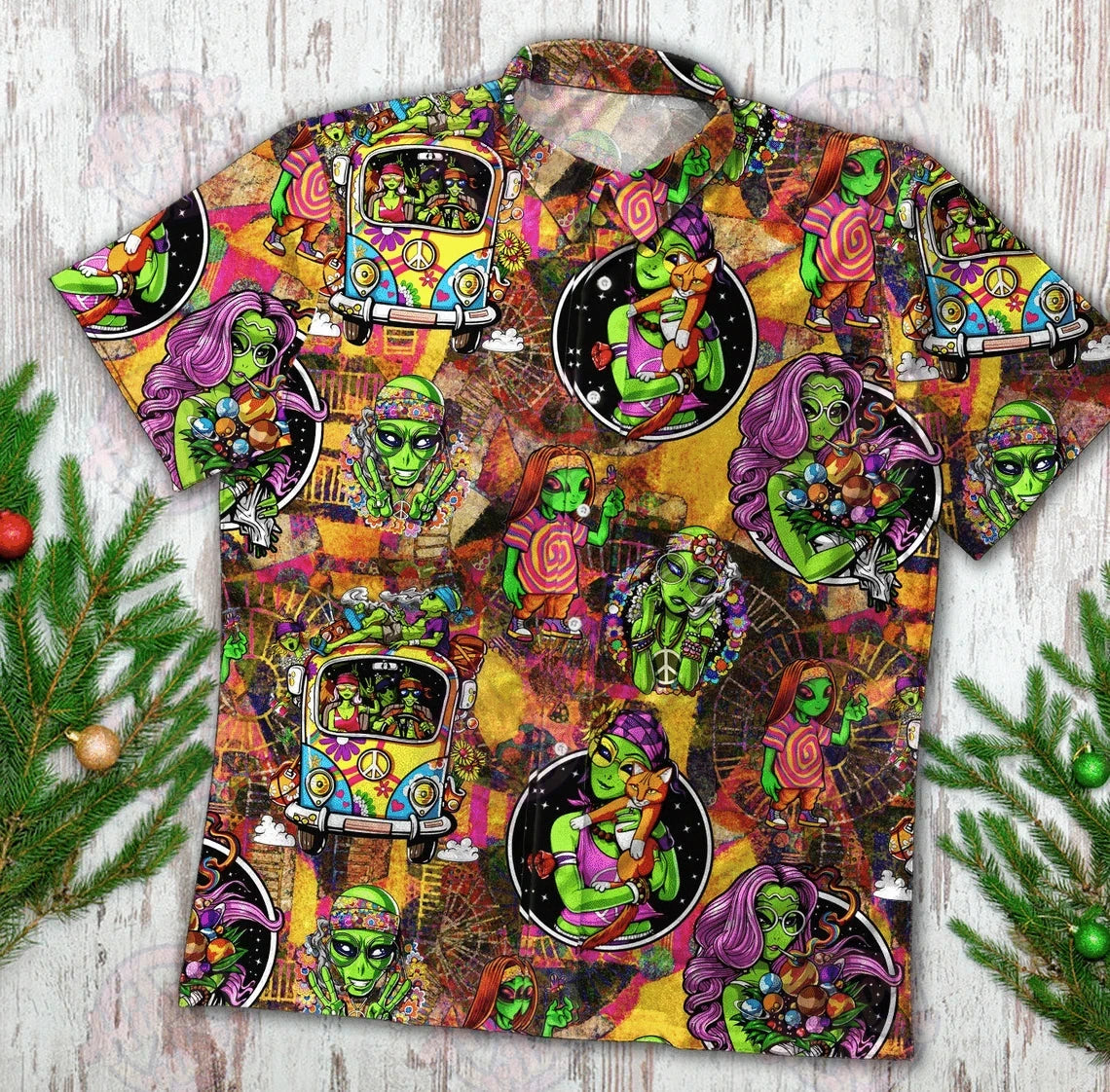 Funny Hippie Alien Abstract Design Hawaiian Shirt,Hawaiian Shirt Gift, Christmas Gift