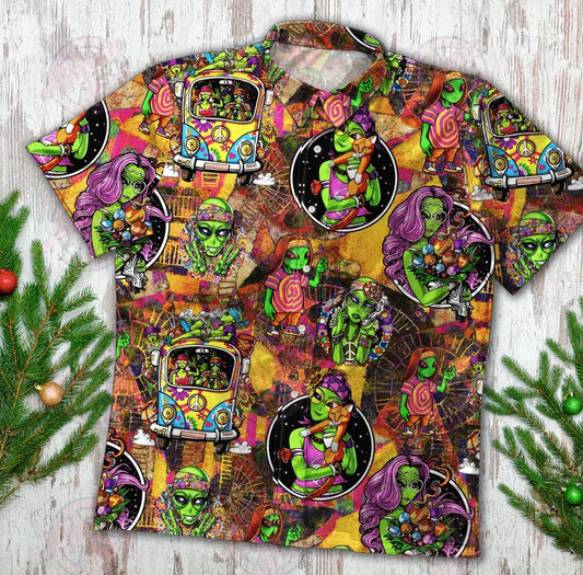 Funny Hippie Alien Abstract Design Hawaiian Shirt,Hawaiian Shirt Gift, Christmas Gift