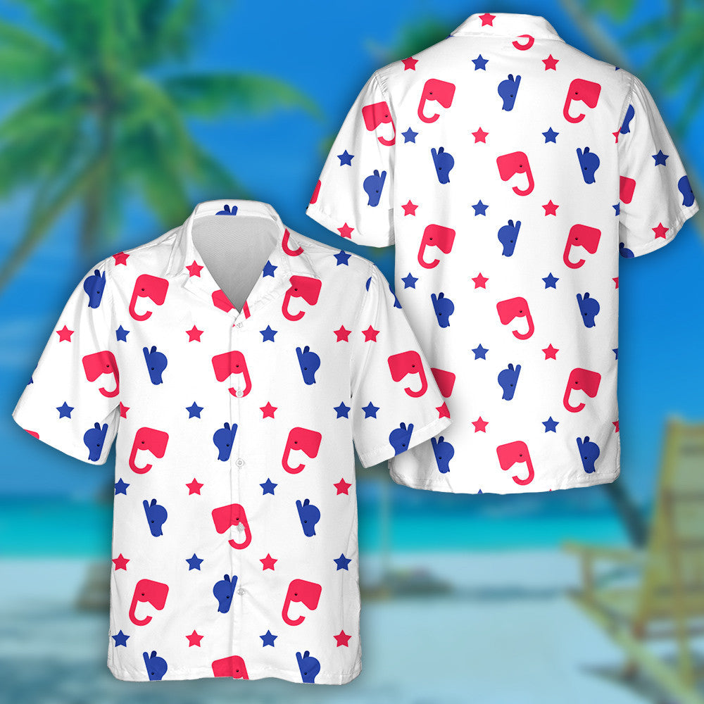 Democrat And Republican Background Elephant And Donkey Pattern Hawaiian Shirt, Hawaiian Shirt Gift, Christmas Gift