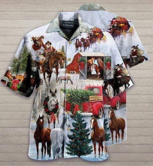 Lovely Amazing Horse Christmas Design Hawaiian Shirt, Hawaiian For Gift