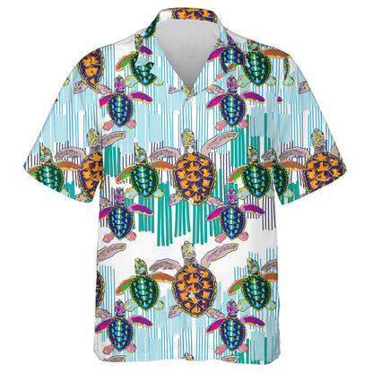 Hand Drawn Tribal Turtles Crawl To The Water Hawaiian Shirt, Hawaiian Shirt Gift, Christmas Gift