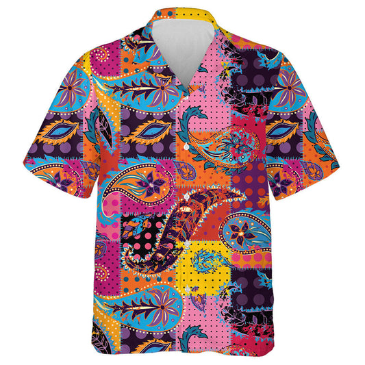 Decorative Elements Paisley Pattern Colorful Squares Background Hawaiian Shirt, Hawaiian Shirt Gift, Christmas Gift