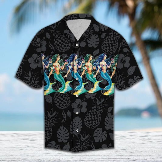 Great Mermaid Dancing With Tropical Flowers Fruits Hawaiian Shirt, Hawaiian Shirt Gift, Christmas Gift