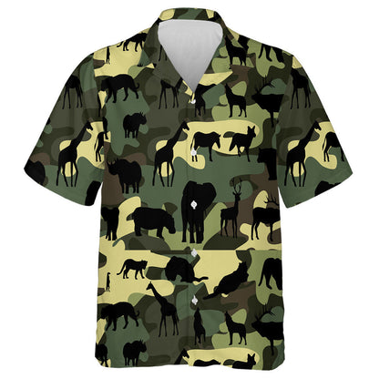 Awesome Wild Animals Silhouette Green Camouflage Background Hawaiian Shirt, Hawaiian Shirt Gift, Christmas Gift