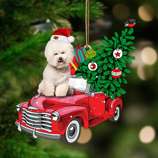 CREAM Bichon Frise-Pine Truck Hanging Christmas Plastic Hanging Ornament, Christmas Gift, Christmas Decoration