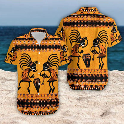Native American Hawaiian Shirt Tribal Human Activities Yellow Theme, Hawaiian Shirt Gift, Christmas Gift