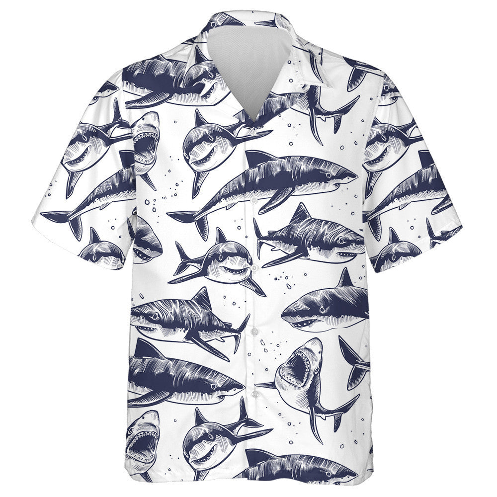 Hand Drawn Underwater Sea Fish Nautical White Background Hawaiian Shirt, Hawaiian Shirt Gift, Christmas Gift