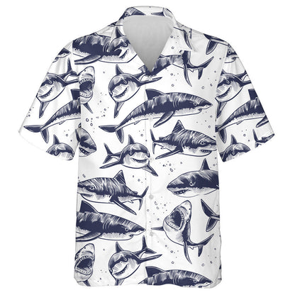 Hand Drawn Underwater Sea Fish Nautical White Background Hawaiian Shirt, Hawaiian Shirt Gift, Christmas Gift