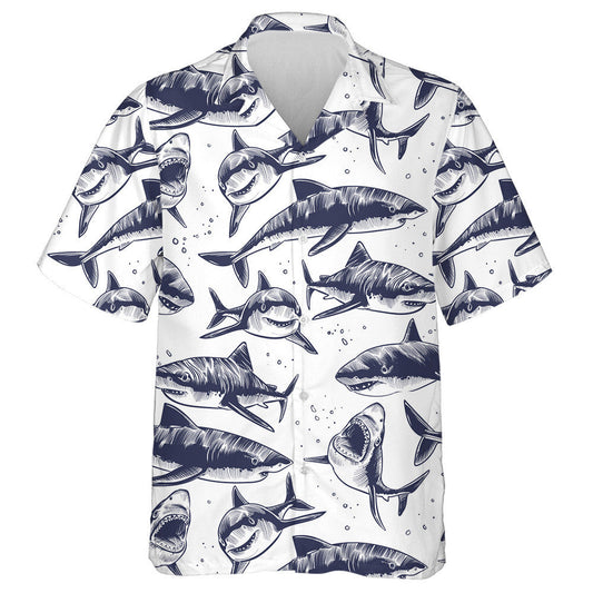 Hand Drawn Underwater Sea Fish Nautical White Background Hawaiian Shirt, Hawaiian Shirt Gift, Christmas Gift