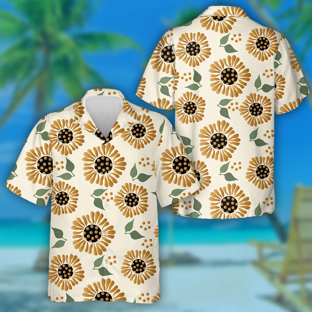 Attractive Sunflower With Dots Seed And Leaves Pattern Hawaiian Shirt, Hawaiian Shirt Gift, Christmas Gift