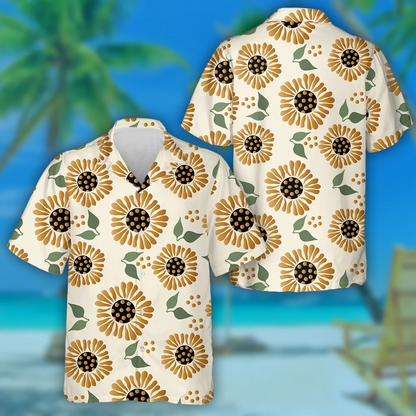 Attractive Sunflower With Dots Seed And Leaves Pattern Hawaiian Shirt, Hawaiian Shirt Gift, Christmas Gift