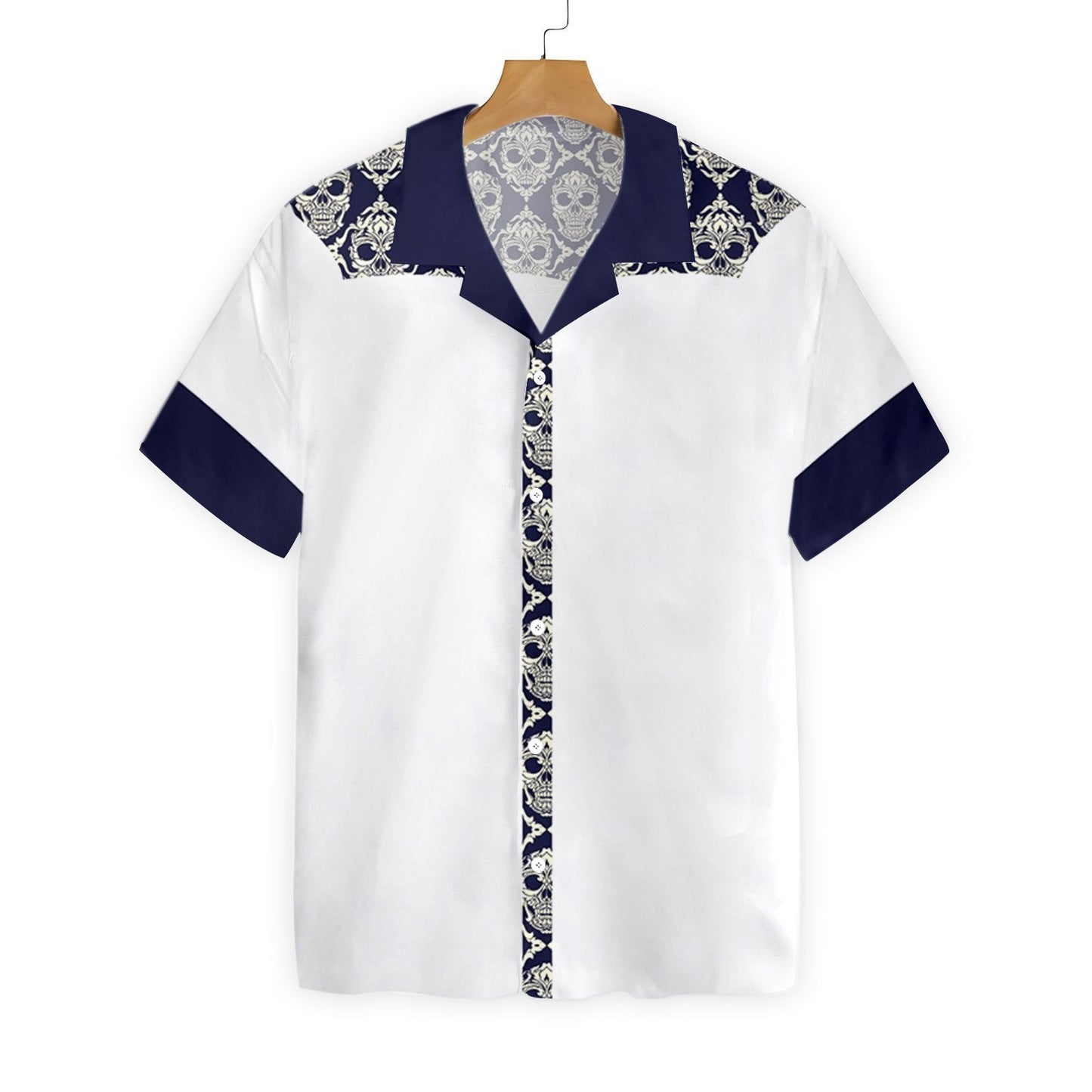 Ornamental Skull Seamless Pattern Blue And White Design Hawaiian Shirt, Hawaiian Shirt Gift, Christmas Gift