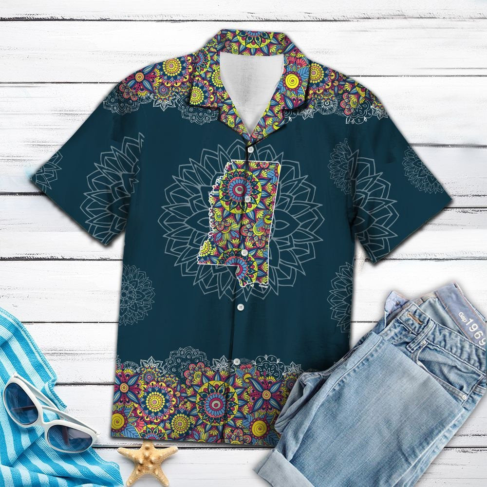 Map Of Mississippi Mandala Style Flower Patchwork Hawaiian Shirt_4586, Hawaiian Shirt Gift, Christmas Gift
