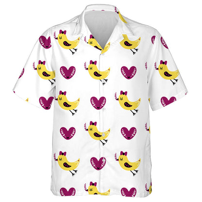 Flying Cute Bird In Bow Tie With Hearts Hawaiian Shirt, Hawaiian Shirt Gift, Christmas Gift