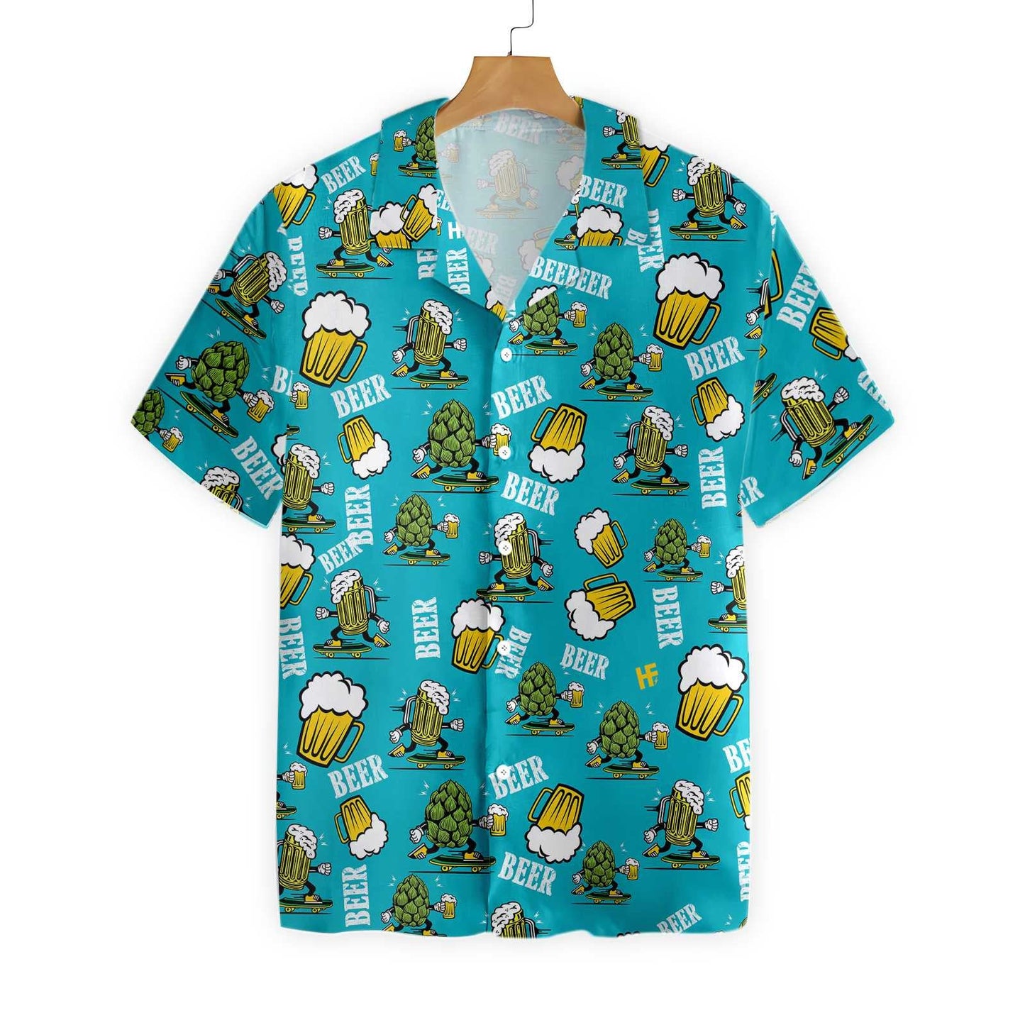 Funny Beer On Deep Sky Blue Design Hawaiian Shirt, Hawaiian Shirt Gift, Christmas Gift