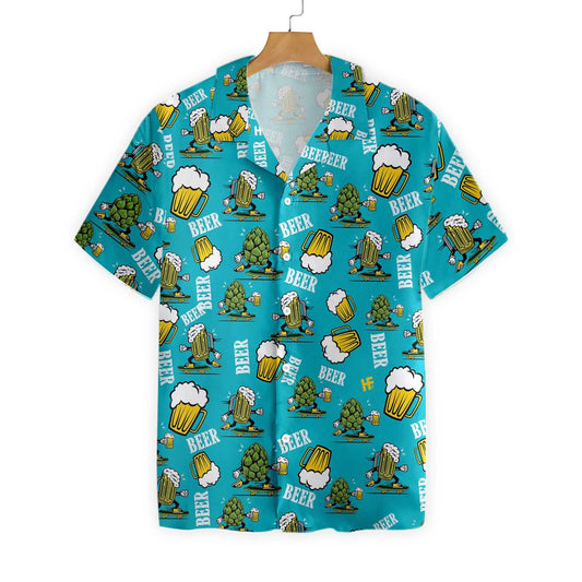 Funny Beer On Deep Sky Blue Design Hawaiian Shirt, Hawaiian Shirt Gift, Christmas Gift
