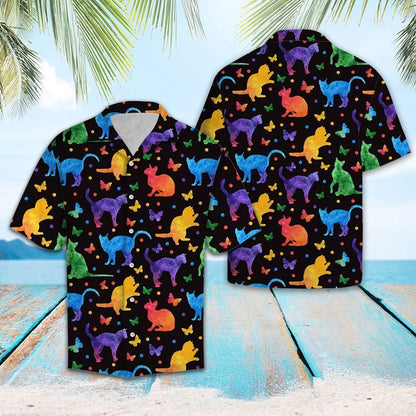 Aloha Shirt Colorful Cat Hawaiian Aloha Shirt Hawaiian Shorts Beach Short Sleeve, Hawaiian Shirt Gift, Christmas Gift