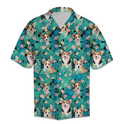 Pembroke Welsh Corgi Tropical Leaves And Flower Pattern Hawaiian Shirt, Hawaiian Shirt Gift, Christmas Gift