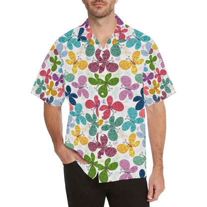 Colorful Butterfly Pattern Men'S All Over Print Hawaiian Aloha Shirt Hawaiian Shorts Beach Short Sleeve, Hwaiian For Gift