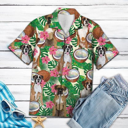 Lovely Boxer Tropical Coconut Cut In Half Pattern Hawaiian Shirt, Hawaiian Shirt Gift, Christmas Gift
