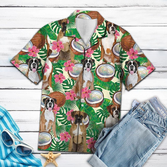 Lovely Boxer Tropical Coconut Cut In Half Pattern Hawaiian Shirt, Hawaiian Shirt Gift, Christmas Gift