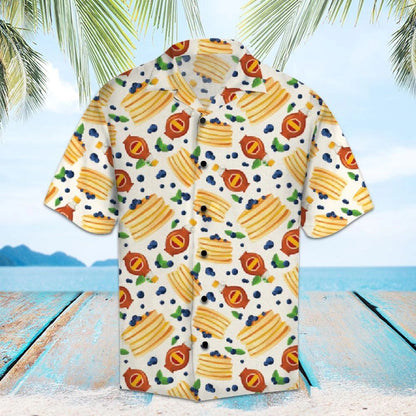 Sweet Pancakes And Blueberry In White Hawaiian Shirt,Hawaiian Shirt Gift, Christmas Gift