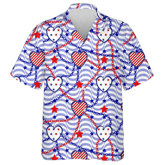 Pastel Blue Wavy Background With Chains Hearts And Stars Hawaiian Shirt, Hawaiian Shirt Gift, Christmas Gift