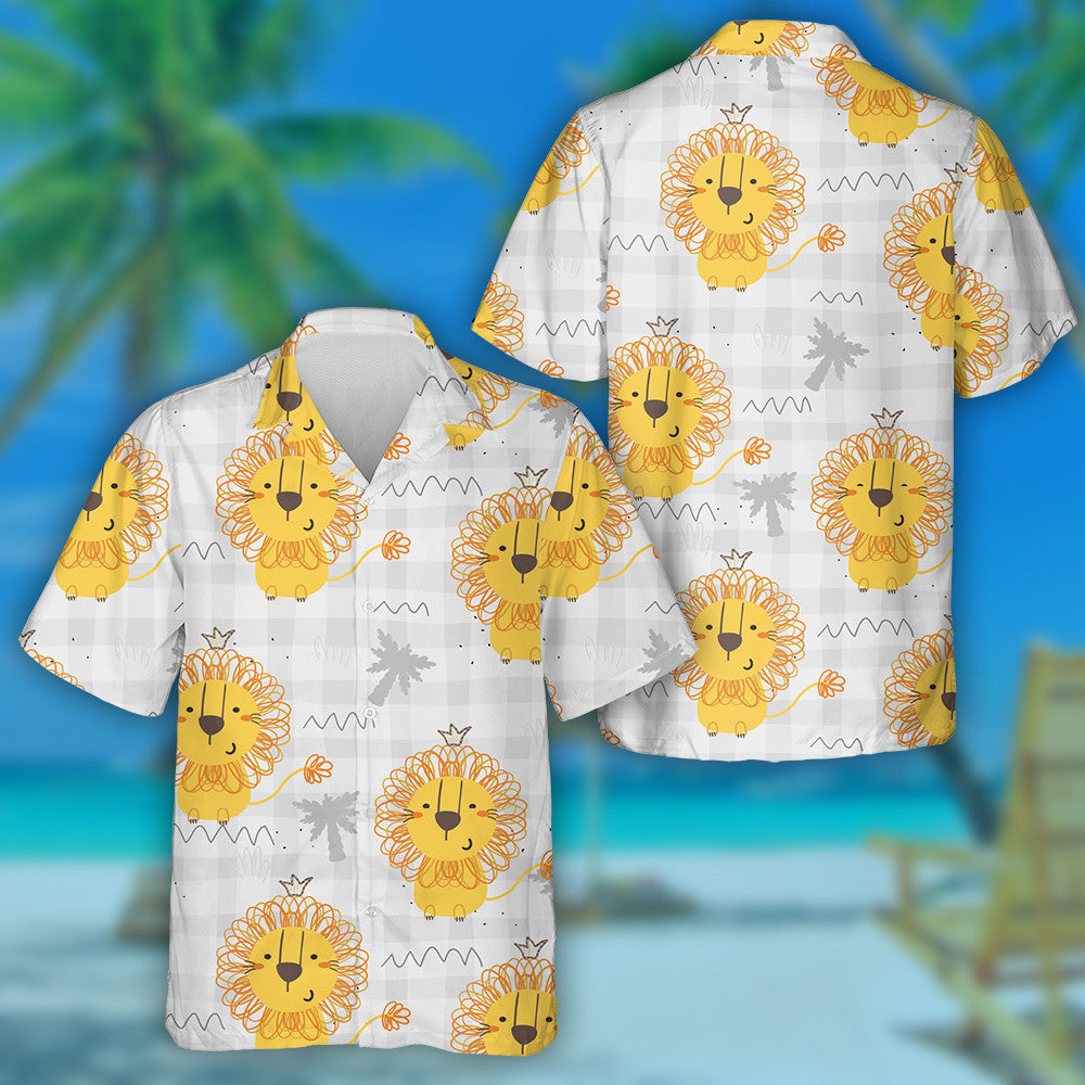 Beautiful Lion With Crown And Small Coconut Tree Hawaiian Shirt, Hawaiian Shirt Gift, Christmas Gift