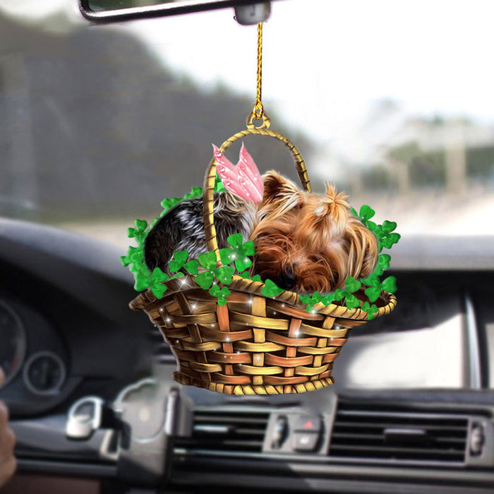 Yorkshire terrier Sleeping Lucky Fairy Two Sided Car Ornament, Christmas Decoration