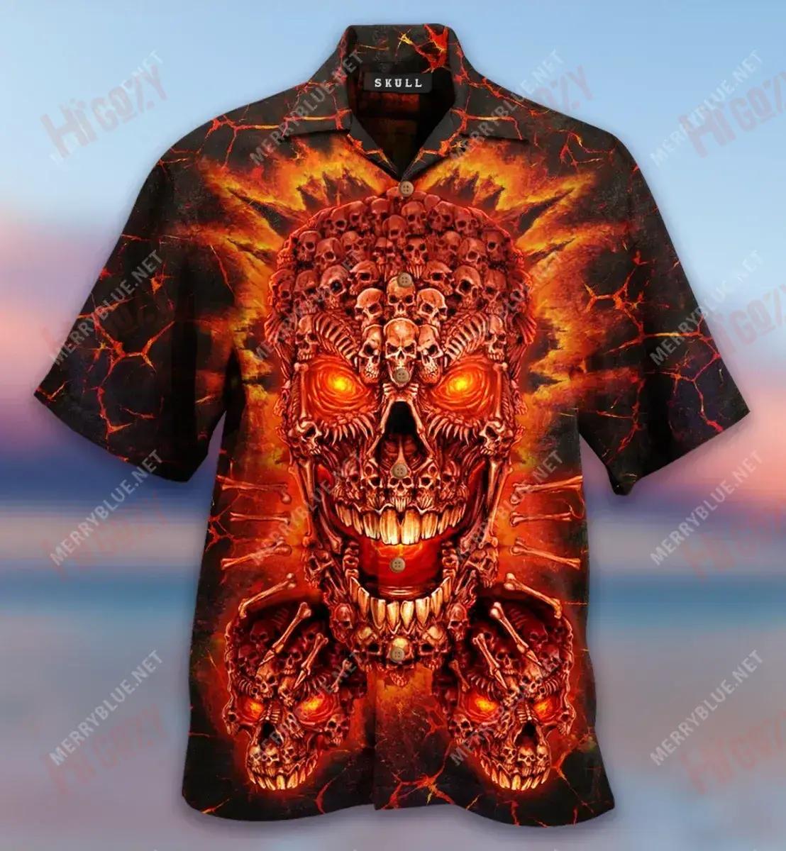 Skulls Hell Is Empty Short Short Sleeve Shirt Vacation Hawaiian T Shirts Best Hawaiian Shirts Hawaiian Shirt Pattern, Hawaiian Shirt Gift, Christmas Gift