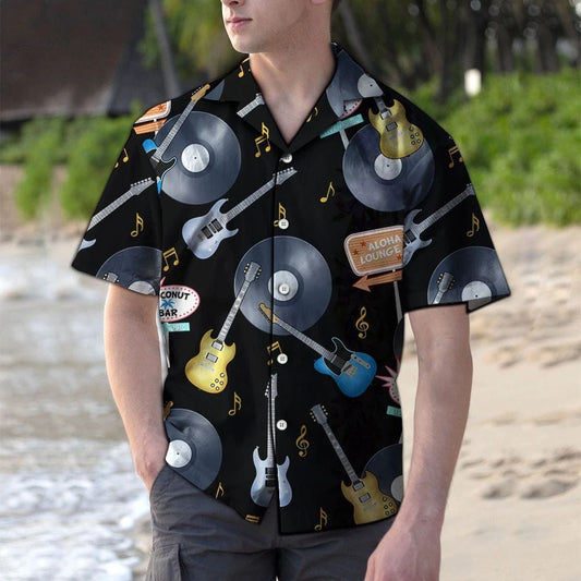 Vintage Style Vinyl Rock And Roll Black Background Hawaiian Shirt, Hawaiian Shirt Gift, Christmas Gift